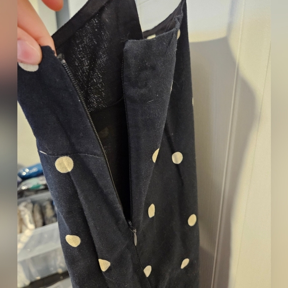 H&M Classic Shift Dress womens XL Linen Navy White Polka Dot adjustable straps - Picture 4 of 5